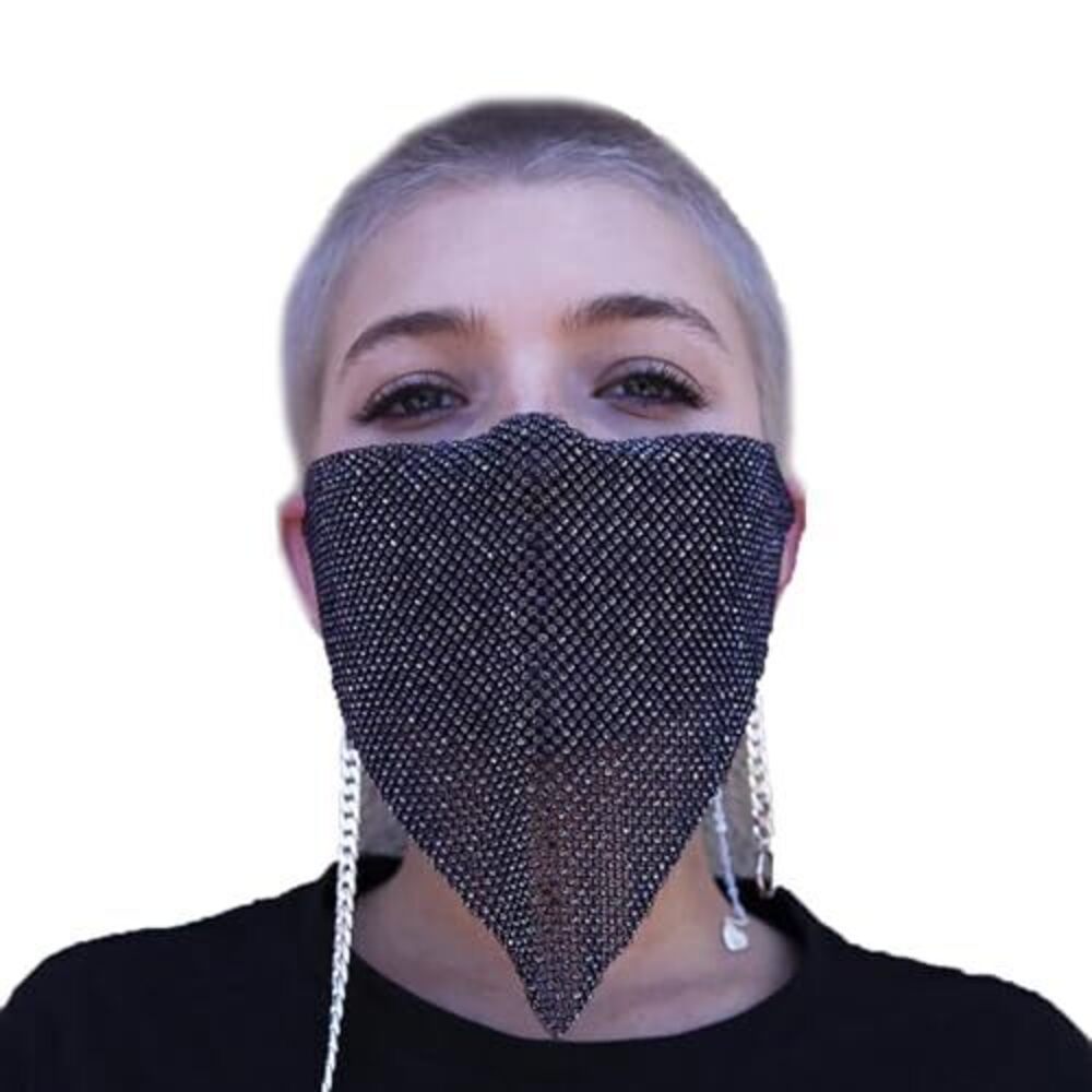 1664 Sparkly Rhinestones Mesh Half Face Mask Shining Crystal See-Through